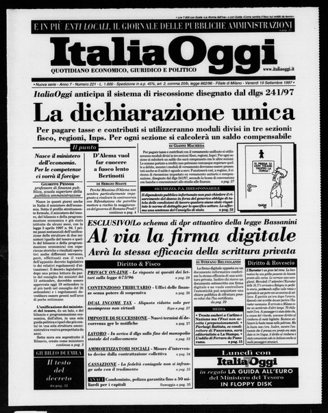 Italia oggi : quotidiano di economia finanza e politica